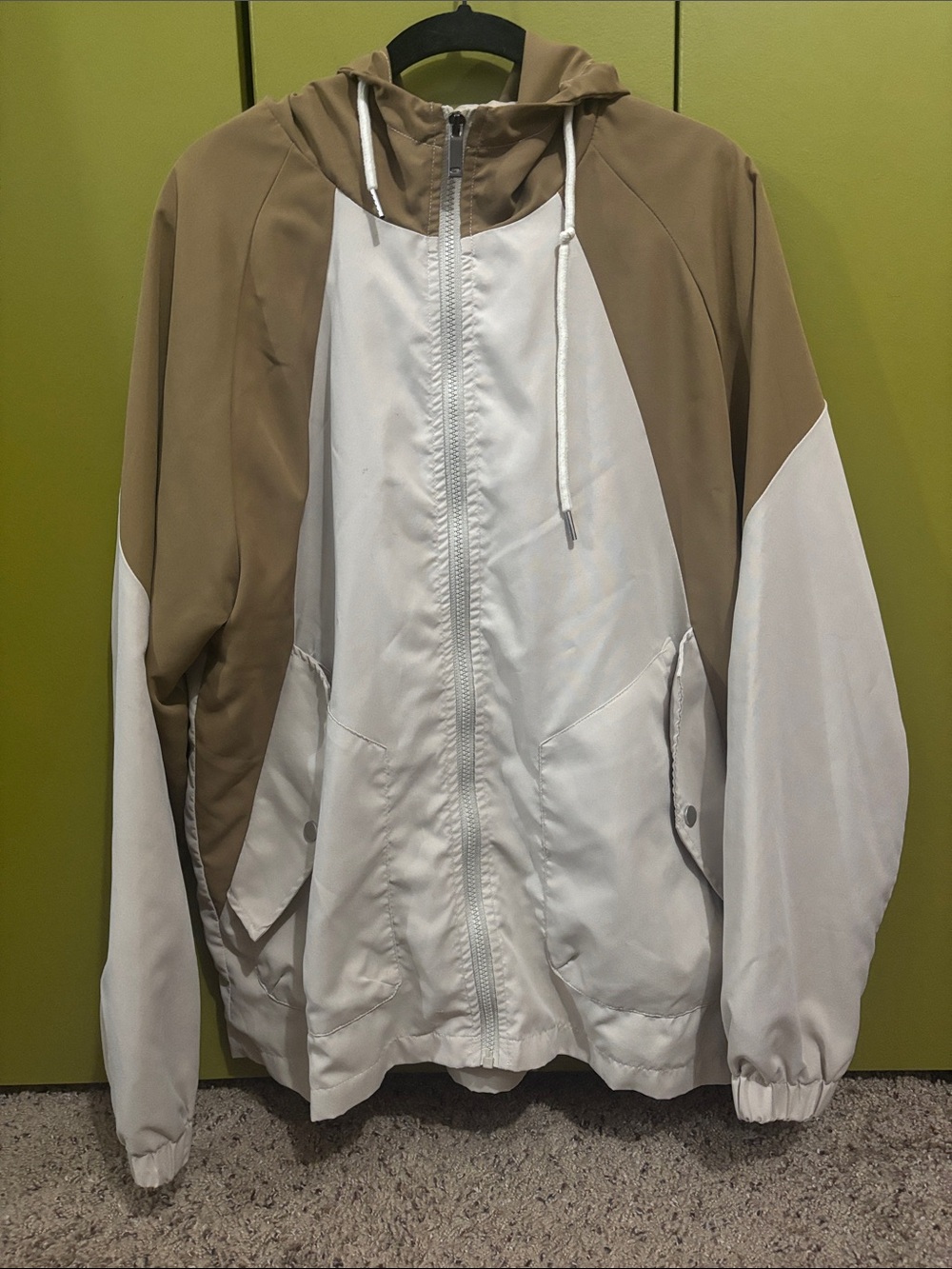 Men's ManfinityTwo-Tone Hooded Windbreaker Jacket - White & Tan